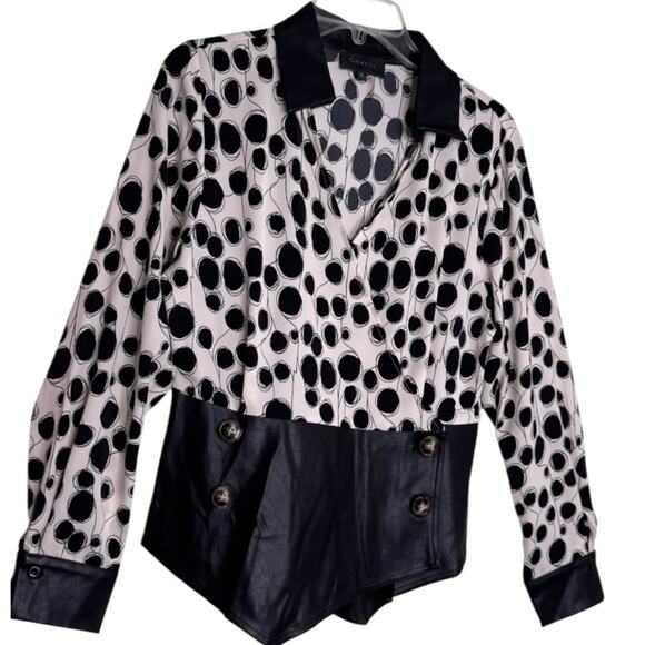 Gracia Black and White Animal Print Wrap Faux Leather Womans Top Size Large - Picture 3 of 16